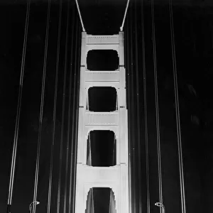 San Francisco, California: May 26, 1937. The empty Golden Gate Bridge at night three days before the opening celebration