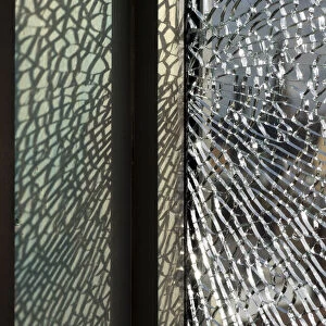 Smashed glass panel in Oxford, England