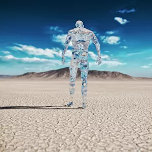 Transparent Man Walking in Desert