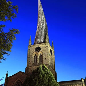Dusk, the Crooked spire of St Mary and All Saints Church, Chesterfield town