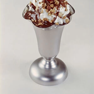 Ice cream sundae on white background, close-up