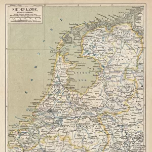 Map of the Netherlands, lithograph, published in 1877