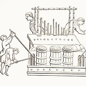 12th century bellows organ with two keyboards, from Les Arts au Moyen Age