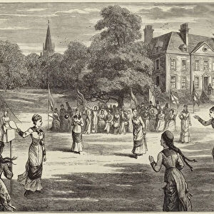 The ancient national game of stoolball (engraving)