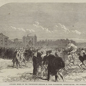 Athletic Sports by the Westminster Scholars in their Playground, Vincent-Square, the Hurdle-Race (engraving)