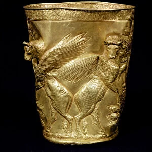 Beaker decorated with winged bulls flanking a tree, from Marlik, Iran, c
