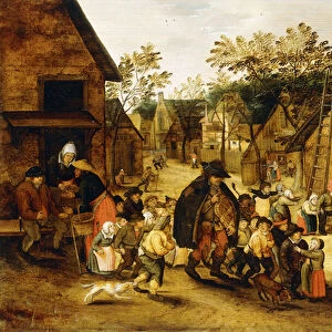 A Blind Hurdy-Gurdy Player surrounded by Children in a Village, c. 1610 (oil on panel)