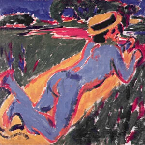 Blue Reclining Nude with a Straw Hat, 1908 (oil on canvas)