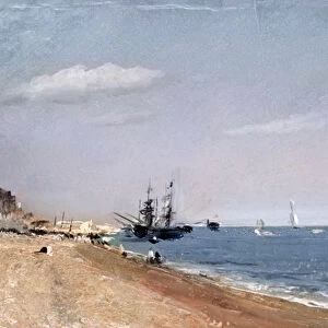 Brighton Beach with colliers, 1824 (oil on paper)