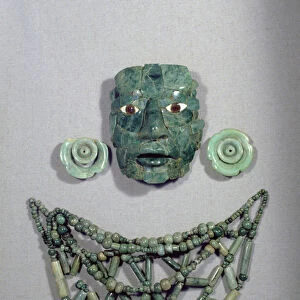 Calakmul funerary mask with collar and earrings, Yucatan Peninsula