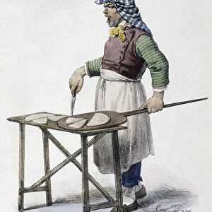 Cheese merchant in Italy - lithography, 19th century