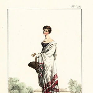 Costume of a fashionable woman or Merveilleuse, Directoire era, 1825 (lithograph)