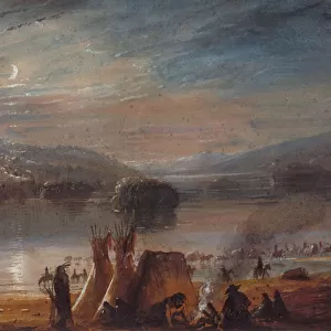Crossing the River by Moonlight, Making Camp, c. 1858-60 (w / c on paper)