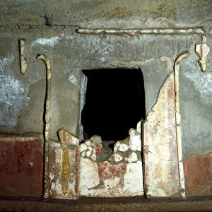 Etruscan civilization: entrance of the Francois tomb in the necropolis of Ponte Rotto
