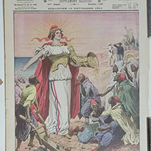 France providing civilisation, wealth and peace to Morocco, illustrated title page of Le Petit Journal, 19th November 1911 (colour litho)