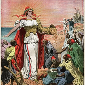 French colony: France will be able to carry civilization, wealth and peace freely to Morocco in Le Petit Journal on 19/11/1911 (lithograph)