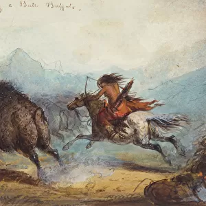 Indian Female Running a Buffalo, c. 1858-60 (w / c on paper)