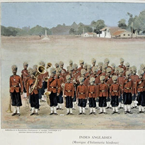 Infantry band of the English Indies - engraving, late 19th century