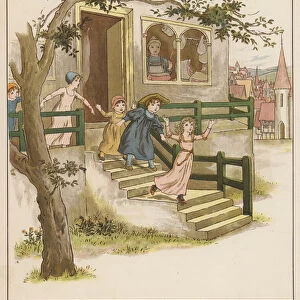 Kate Greenaway illustration for The Pied Piper of Hamelin by Robert Browning (colour litho)
