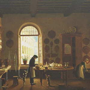 The Kitchen of Palazzo Mozzi, Florence (oil on canvas)