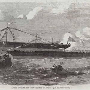 Launch of Three Iron Screw-Steamers, at Jarrow (engraving)