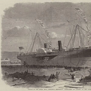 Launch of the Ocean Mail Companys Steam-Ship "Connaught, "at Jarrow, on the Tyne (engraving)
