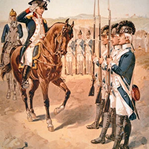 Marquis de Lafayette inspecting his command of Light Infantry in 1782 (w / c on paper)