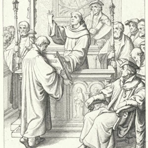 Martin Luther being awarded his doctorate by Andreas Karlstadt at the University of Wittenberg, 1512 (engraving)