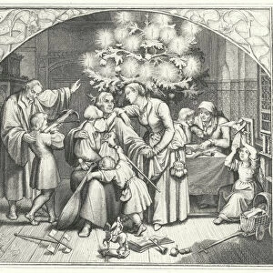 Martin Luther and his family enjoying the festive season (engraving)