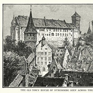 The old town house of Nuremberg seen across the roofs (litho)