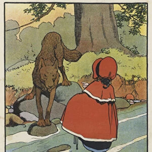 Red Riding-Hood meets the Wolf (colour litho)