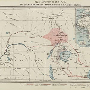 Relief Expedition to Emin Pasha, Sketch Map of Central Africa showing the Various Routes (colour litho)