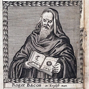 Roger Bacon (1214-1294), surnomme Doctor Mirabilis (Docteur admirable) - Oeuvre anonyme, gravure, 1659 - (Roger Bacon (From: The order of the Inspirati), Copper engraving, Anonymous) - Private Collection