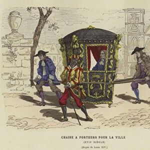 Sedan chair for use in town, reign of Louis XIV of France, 17th Century (coloured engraving)