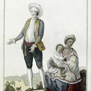 A Spanish and an Indian give birth to a Metis - engraving, 1764