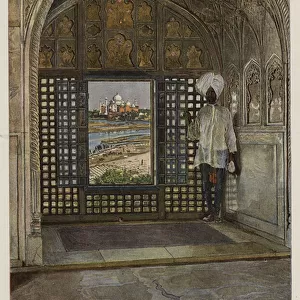 The Taj Mahal as seen from a Window of Shah Jehans Palace at Agra (colour litho)