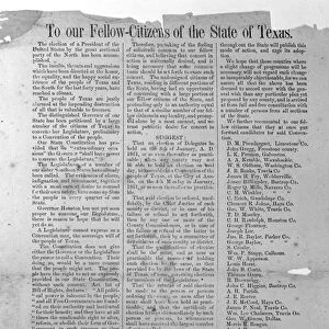 Texas Secession Ordinance, 8th January 1861 (print) (b / w photo)