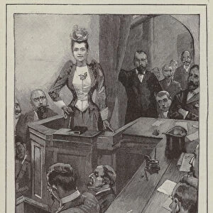 The trial of Deeming, Miss Rounsville giving evidence (engraving)