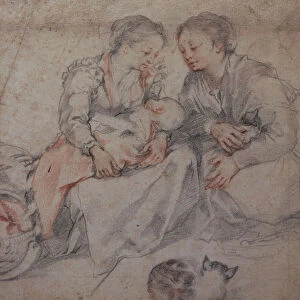 Two Women and a Baby with a Cat (chalk)