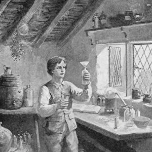 The young Humphry Davy making his first experiments (litho)