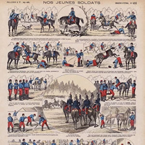 Our young soldiers: French army cavalry cadets in training (colour litho)