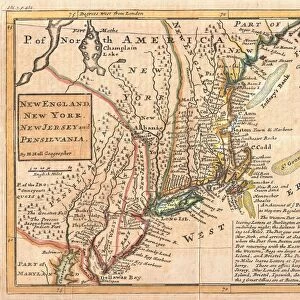 1729, Moll Map of New York, New England, and Pennsylvania, First Postal Map of New England