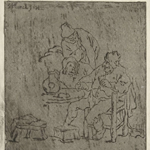 Three men around a table, Jabes Heenck, 1782