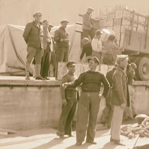 Workers truck carrying crates Tel Aviv port 1934