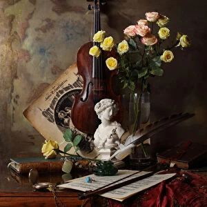 Still life with violin and bust