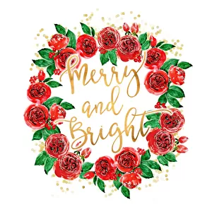 Merry and bright wreath of red English roses