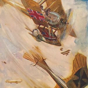 A British Biplane Bringing Down a German Taube, c1916 (1928). Artist: Cyrus Cuneo