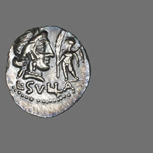 Denarius (Coin) Depicting the Goddess Venus with Cupid, 84-83 BCE. Creator: Unknown