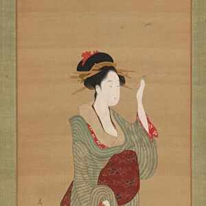 A geisha about to adjust a tortoise-shell hairpin, late 18th century