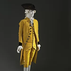 Man's 3-piece suit (coat, waistcoat, and breeches), Spain, c.1785. Hat: c.1780.. Creator: Unknown